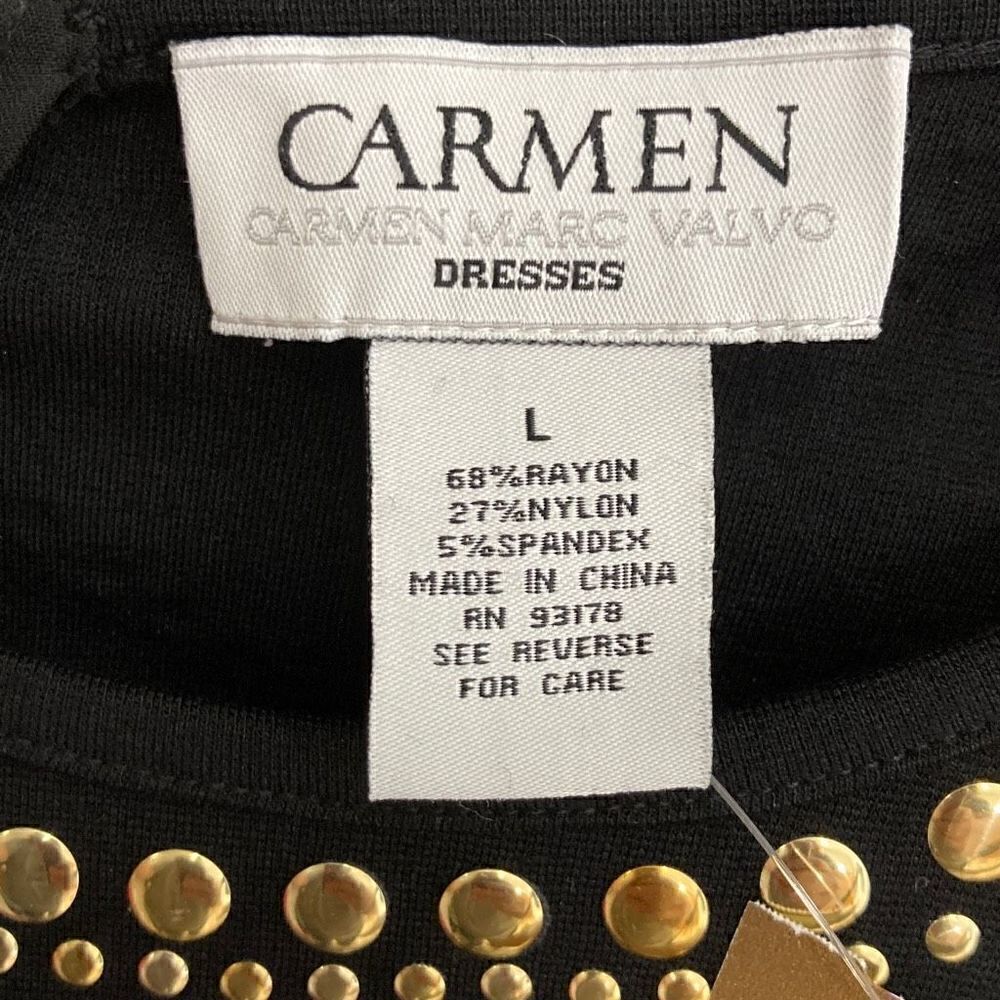 Carmen Marc Valvo L Tank Dress Black Gold Studded Y2K Goth Punk Sheath Cyberpunk - Picture 4 of 6